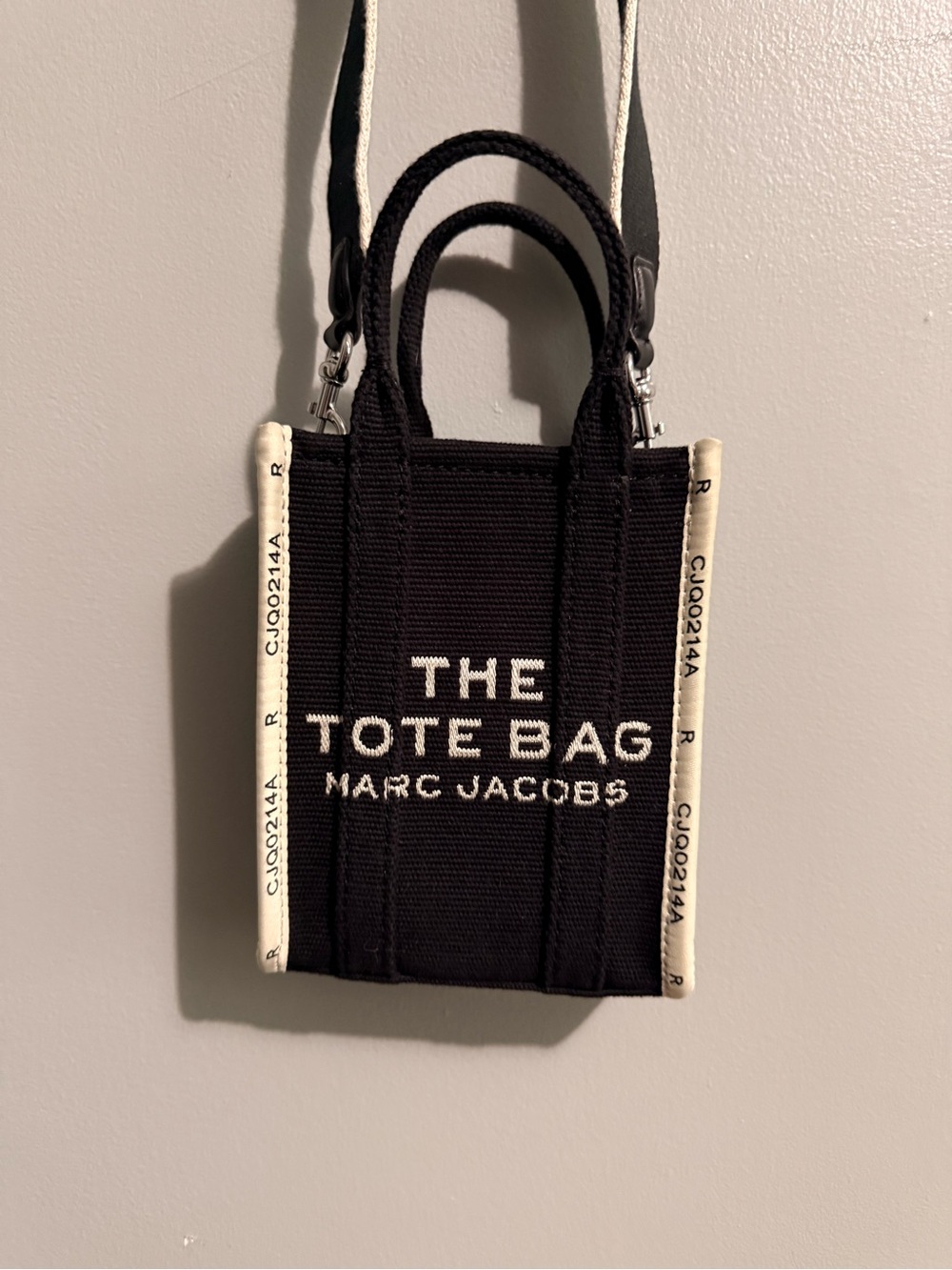 Marc Jacobs Black and Cream Mini Tote Crossbody with Logo